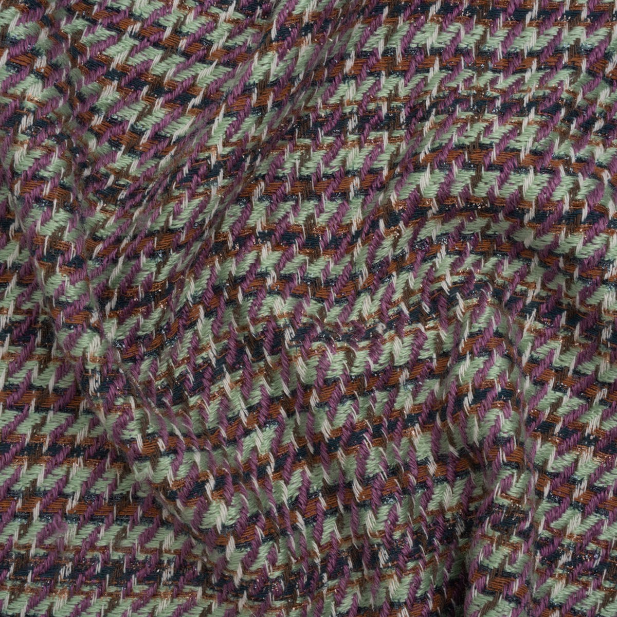 Metallic Wool Blend Tweedy Twill - Purple Mint and Brown Plaid