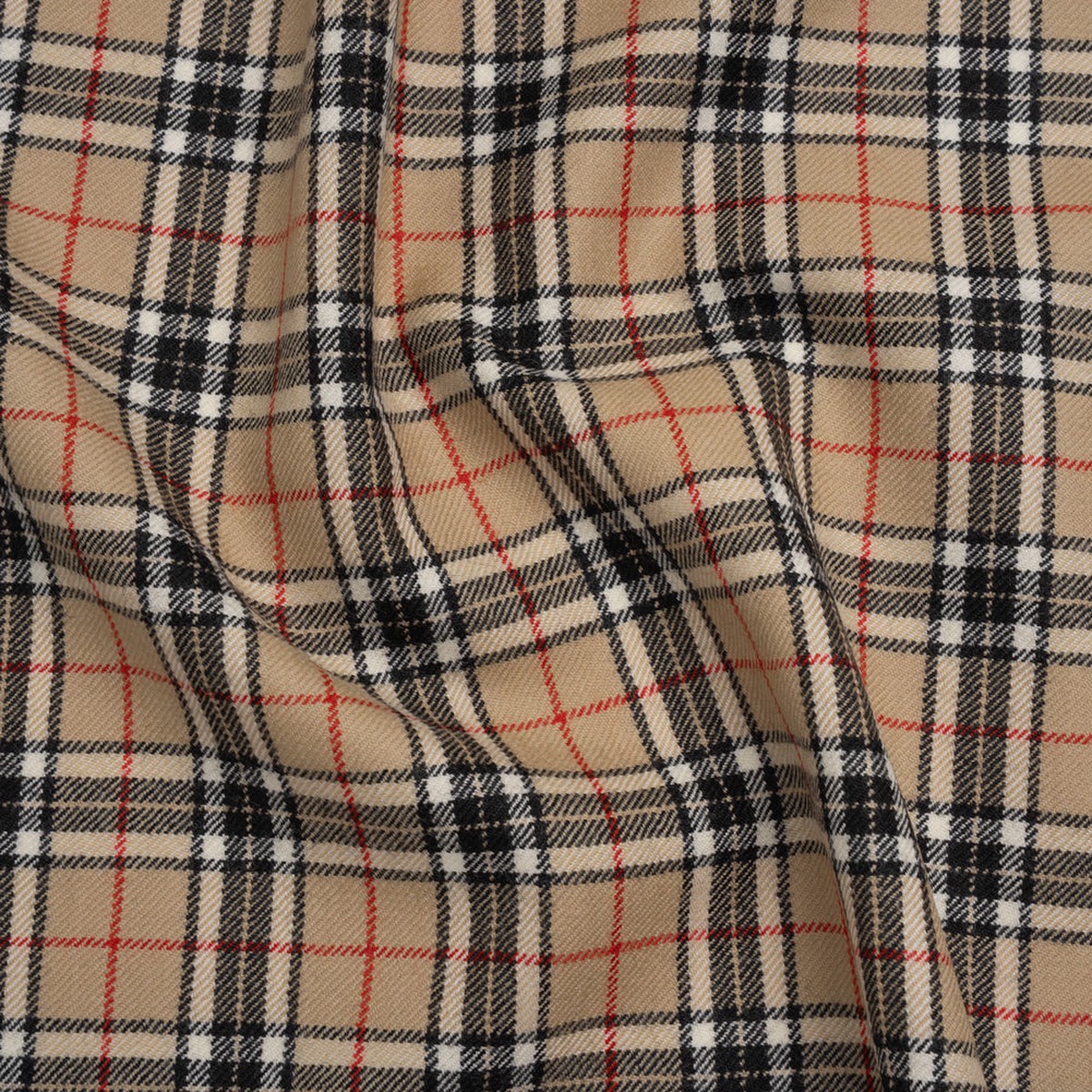 Virgin Wool Twill Made in Italy - Beige Black and Red Classic Plaid