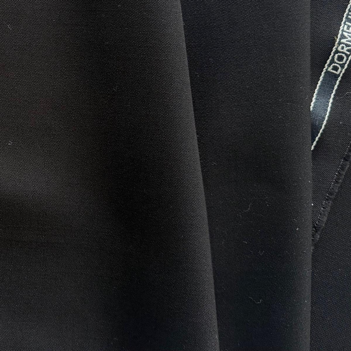 Dormeuil Onyx Black Barrathea Selvedged Wool Suiting (Made in Italy)