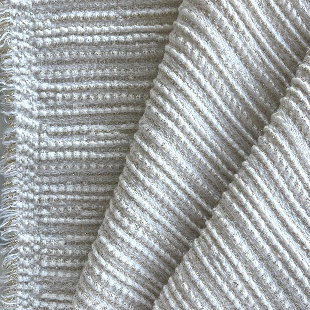 Ethereal Soft Alabaster & Gold Metallic Wool Blend Boucl (Made in Italy)