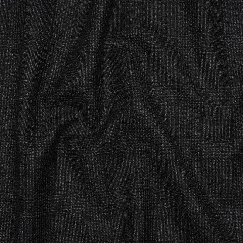 Super 110s Wool Twill Suiting Made in Italy - Black and White Glen Plaid - Deadstock