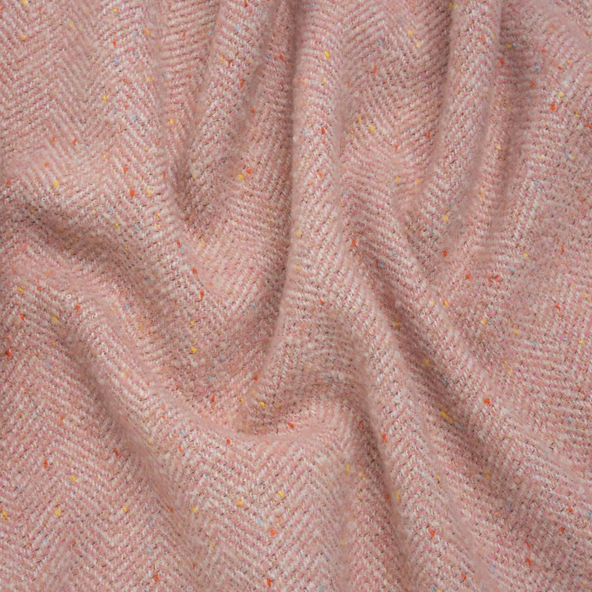 Wool Blend Chevron Twill Tweed with Clear Baby Sequins - Pink and White with Rainbow Flecks