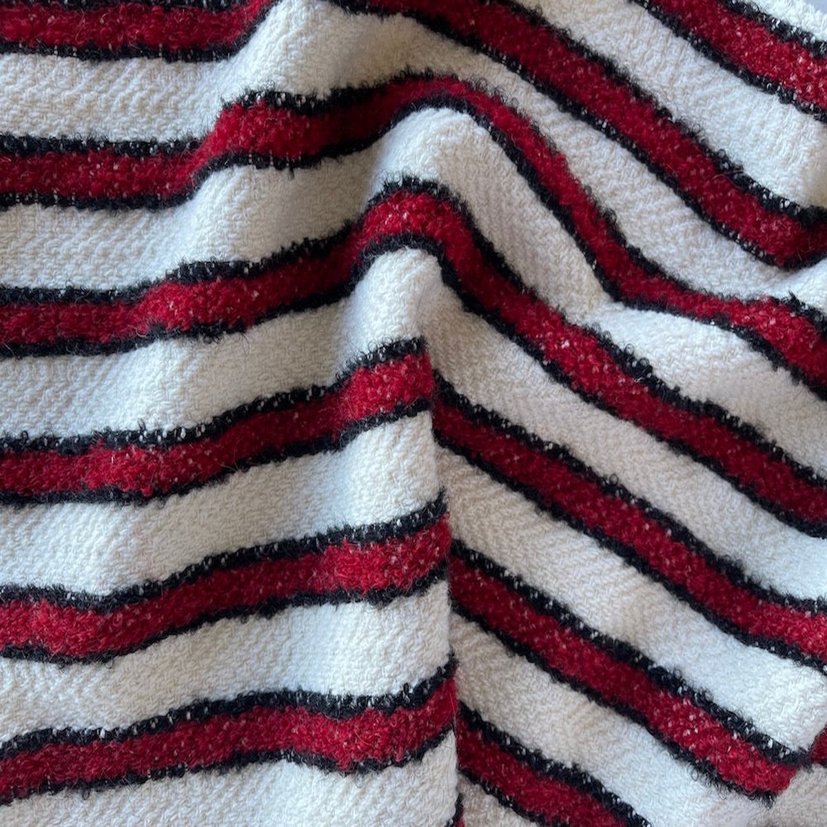 Alberto Ferretti Cockscomb Red, Winter White,& Black Wool Blend Boucl (Made in Italy)