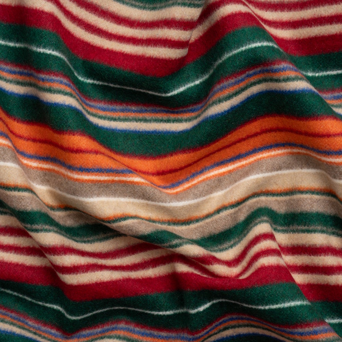 Italian Tan Green and Red Barcode Stripes Brushed Wool Blend Twill