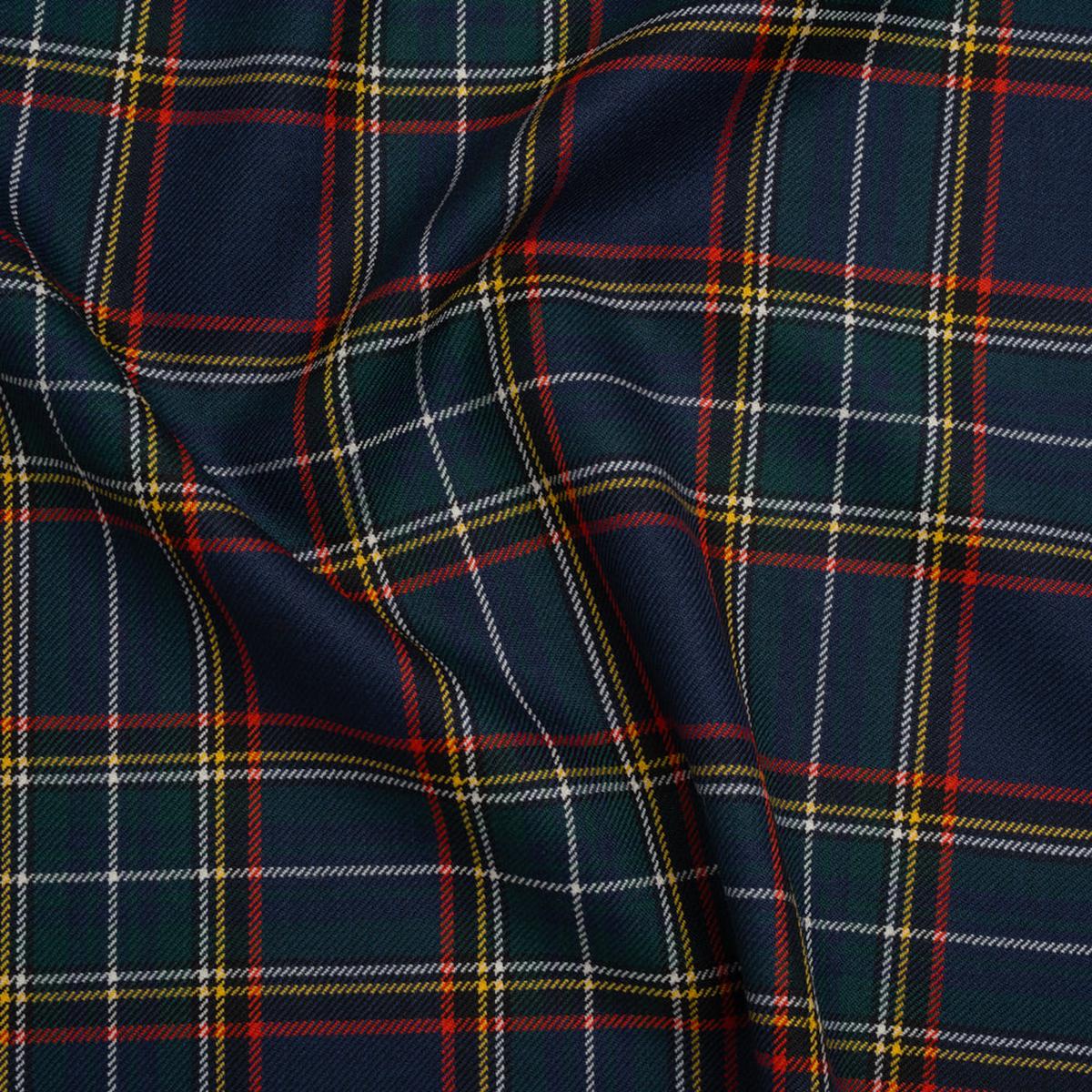 Virgin Wool Twill Made in Italy - Navy Blue, Green and Red Plaid