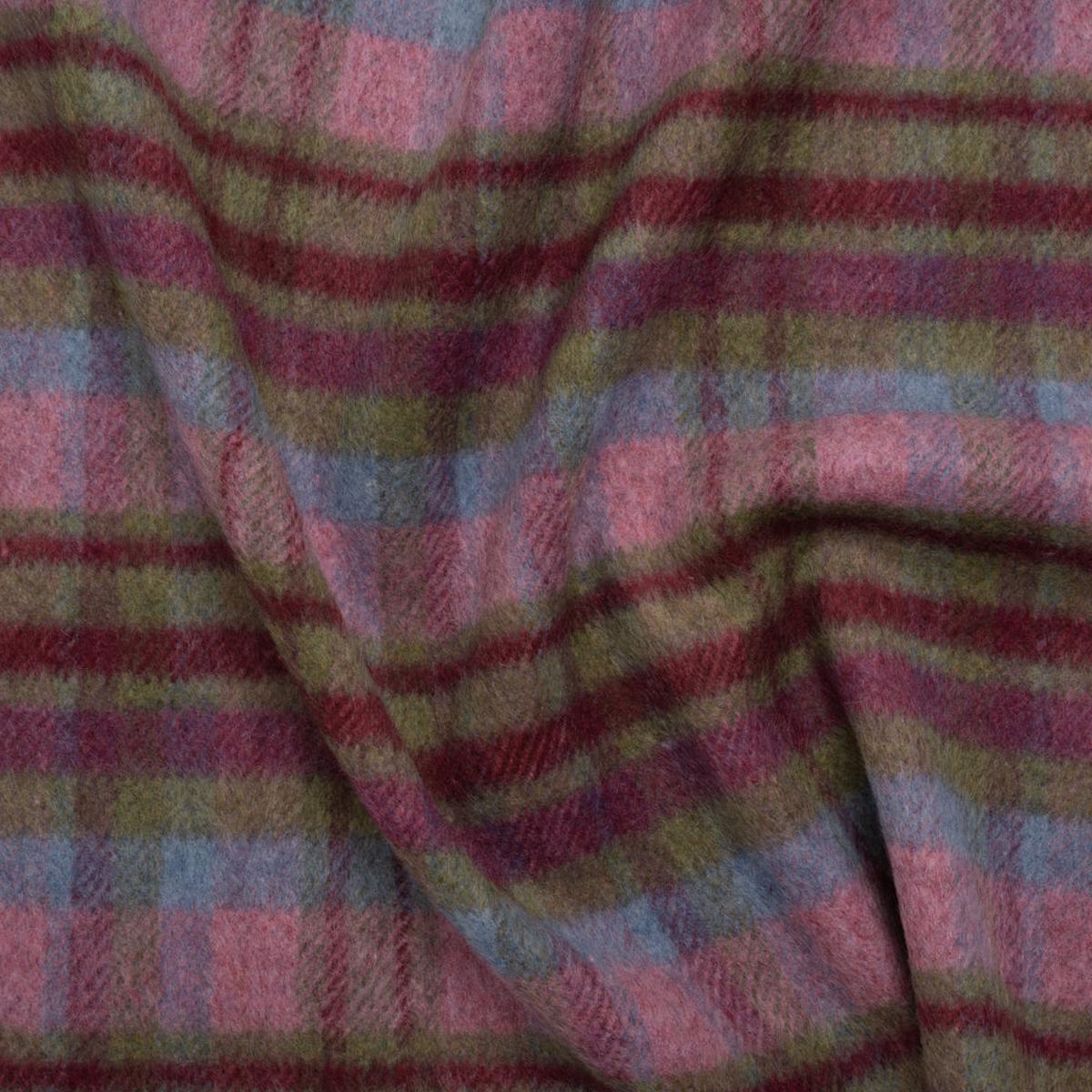 Brushed Wool Blend Twill Tweed - Pink, Green and Sky Blue Plaid