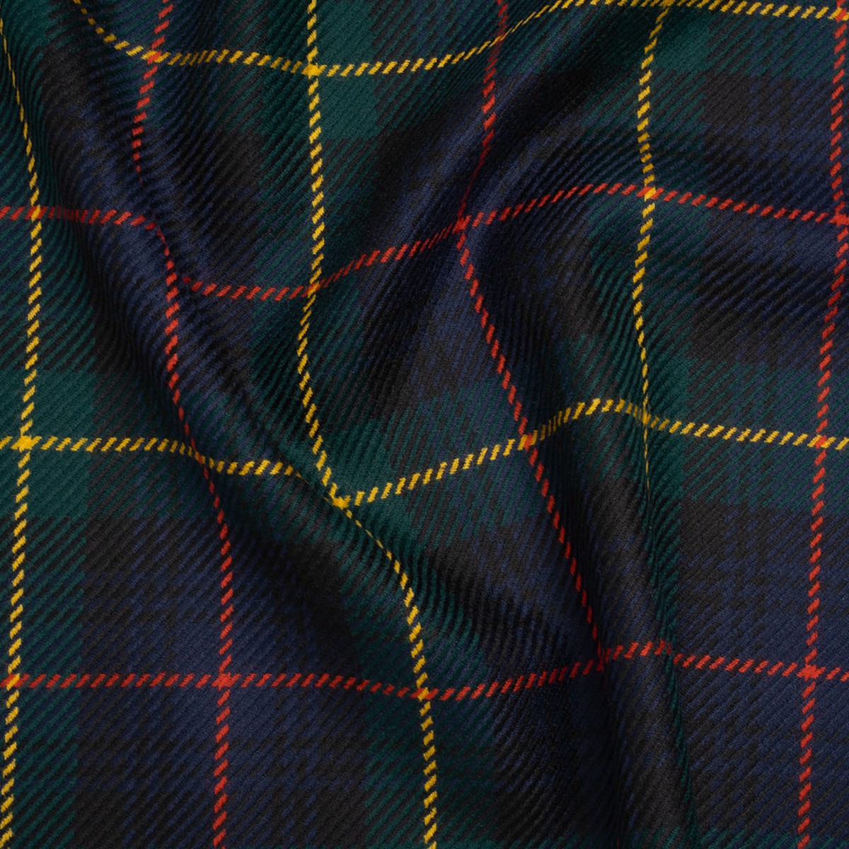Heavy Virgin Wool Twill Made in Italy - Dark Green Red and Yellow Plaid