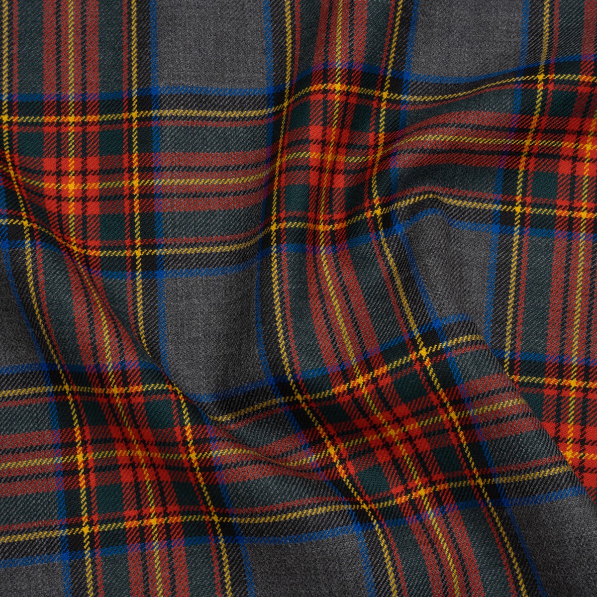 Virgin Wool Twill Made in Italy - Heathered Gray Red and Yellow Plaid