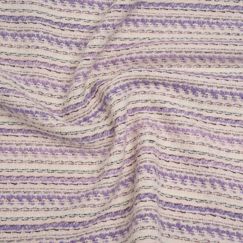Wool Blend Tweed Made in Italy - Cream, Pale Pink and Lavender Stripes