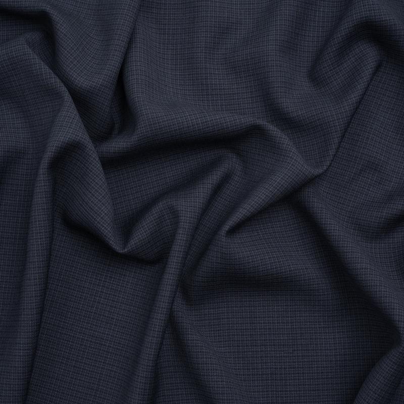 Wool Suiting - Navy and Black Micro Plaid - Deadstock