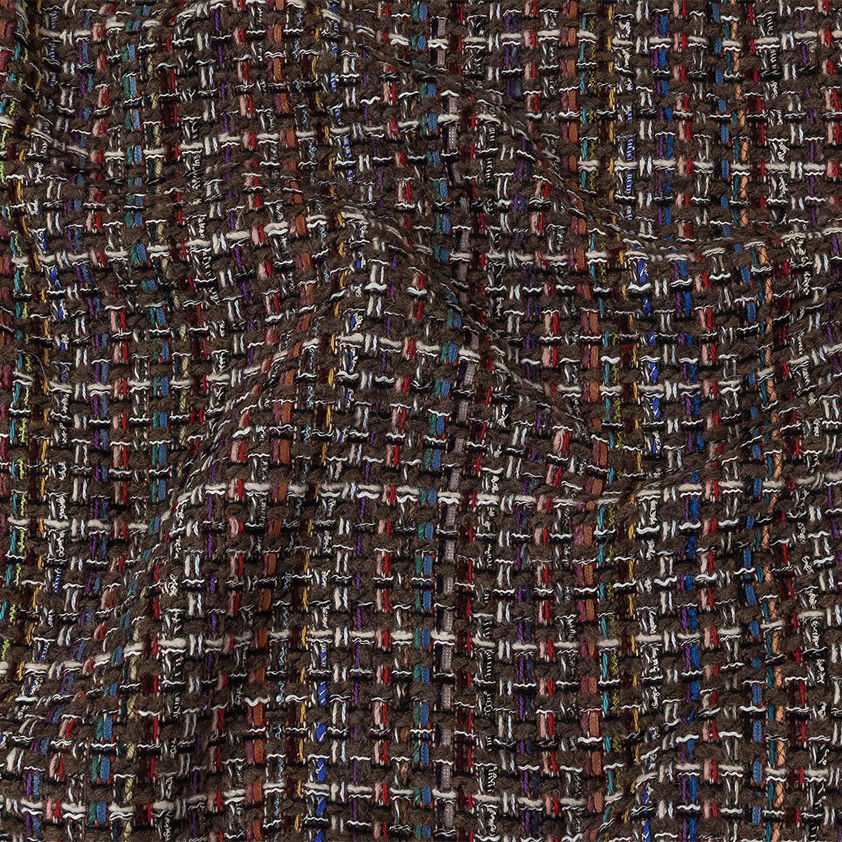 Black Coffee Cream and Multicolor Tweedy Plaid Blended Wool Woven
