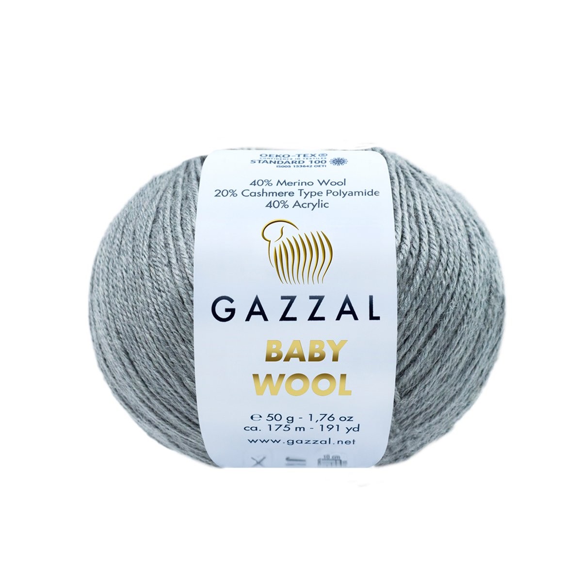 Gazzal Baby Wool Knitting Yarn, Gray - 818