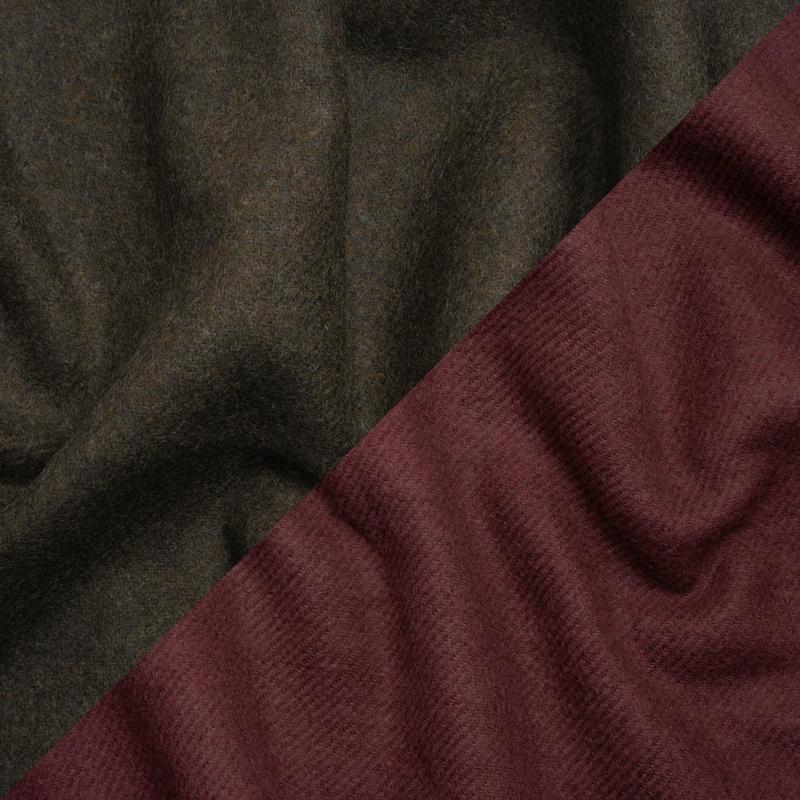 Italian Maroon and Brown Wool Blend Double Cloth Twill