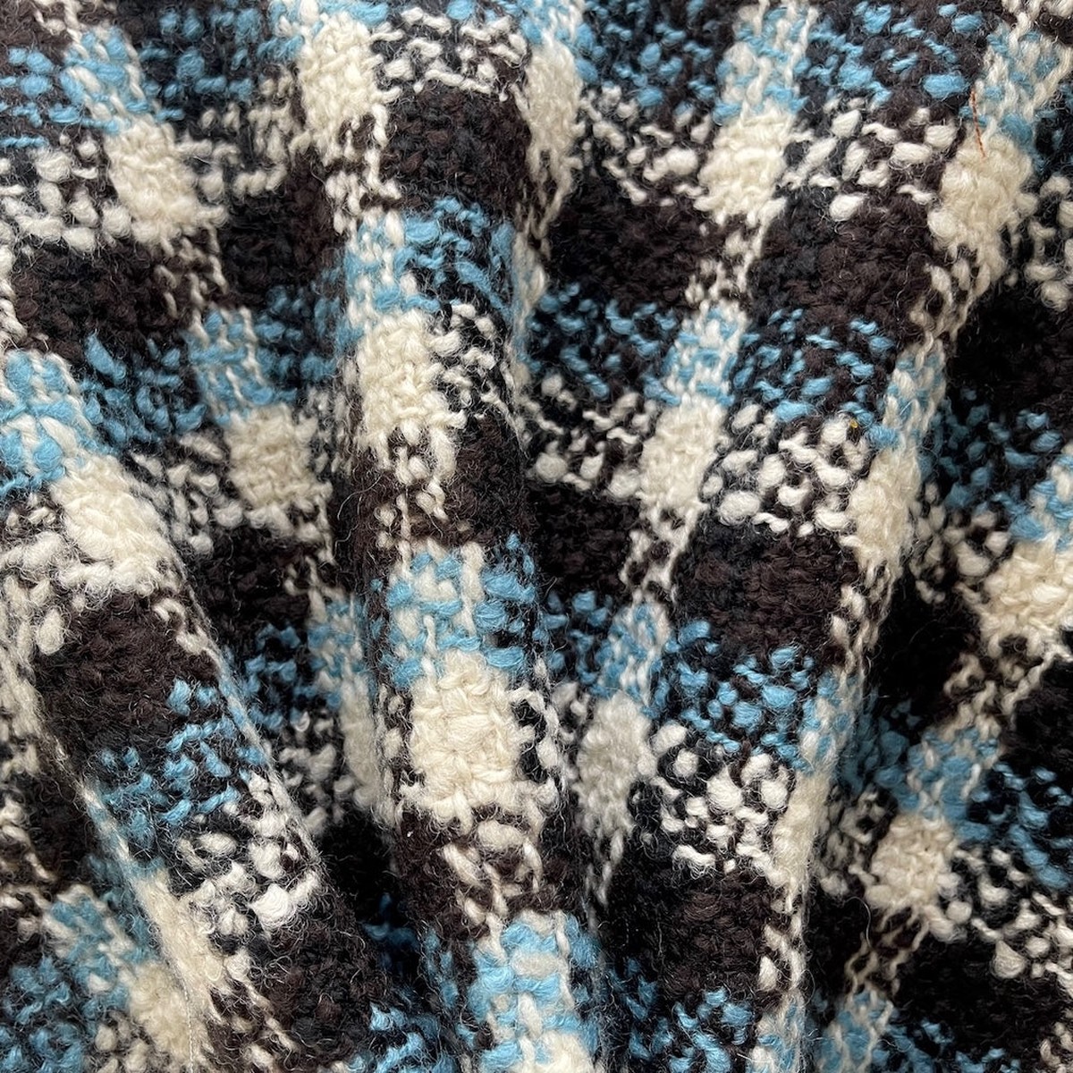 Mid to Heavyweight Checked Bittersweet Chocolate & Sky Blue Wool Boucl (Made in Italy)