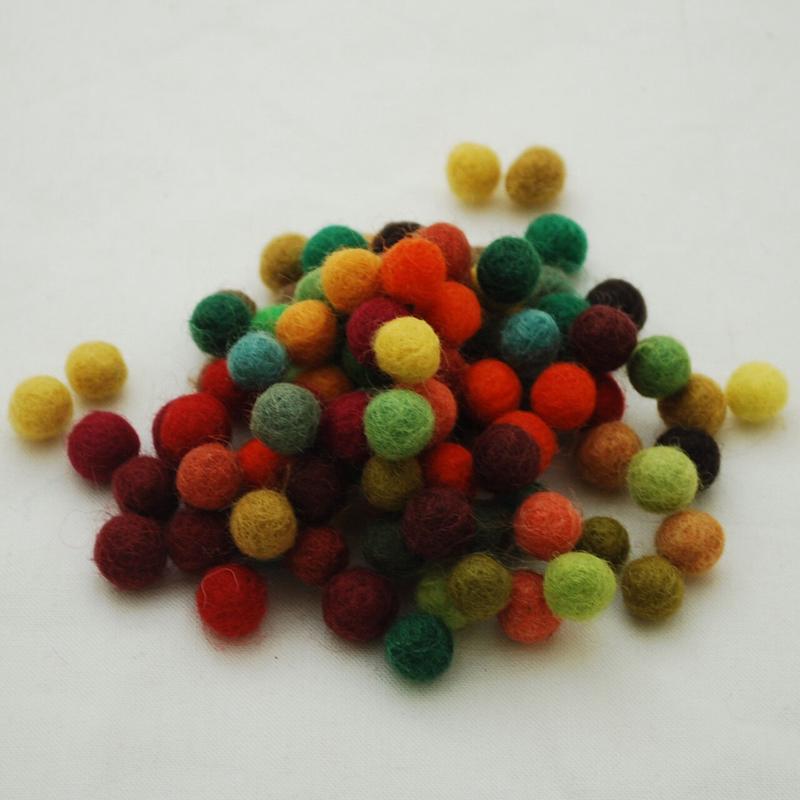 Pack of Pure Wool Felt Balls - Autumn Mix Approx 100 balls per Pack - 1cm diameter