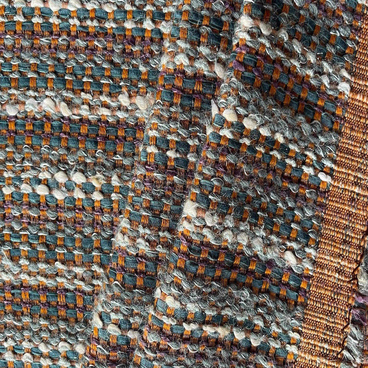 Silvery Wolf Grey, Persimmon & Ivory Wool Blend Boucl (Made in France)