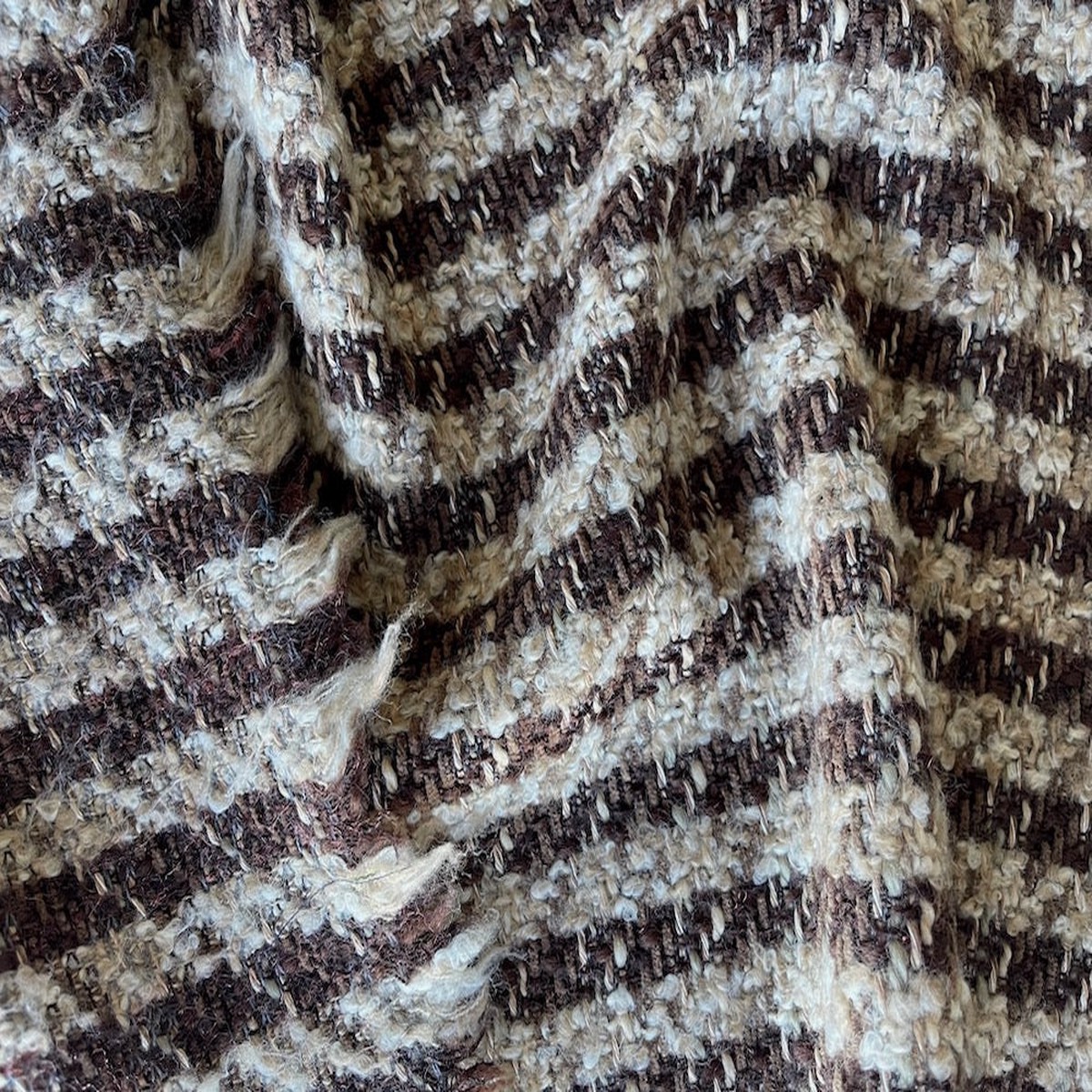 Striped Nutty Russet & Beige Wool Blend Boucl (Made in Italy)