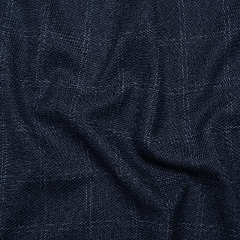 Super 120 Wool Suiting Made in Italy - Blue and White Windowpane Check - Deadstock