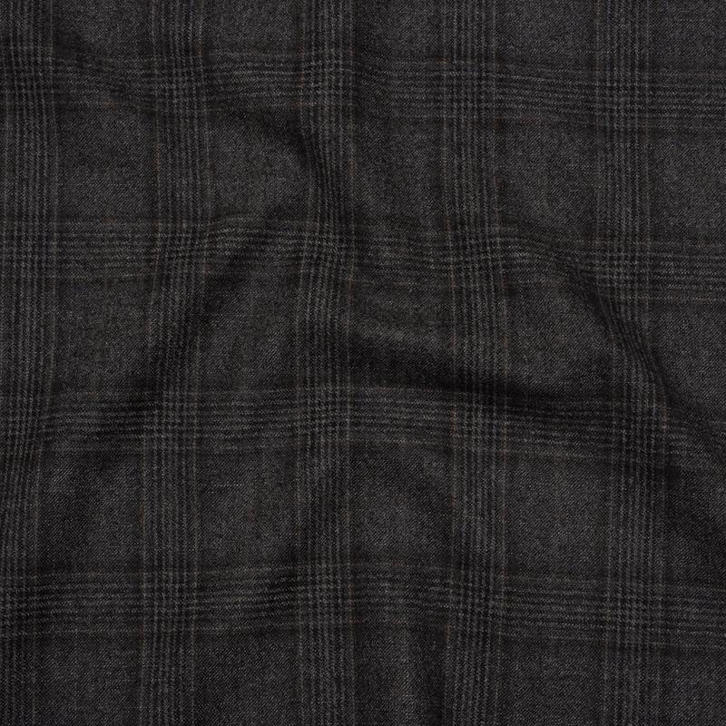 Super 130s Wool Suiting Made in Italy - Charcoal, Black and Brown Plaid - Deadstock