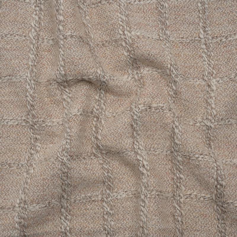 Wool Blend Boucle Tweed - Cream and Taupe Raised Windowpane Checks - Deadstock