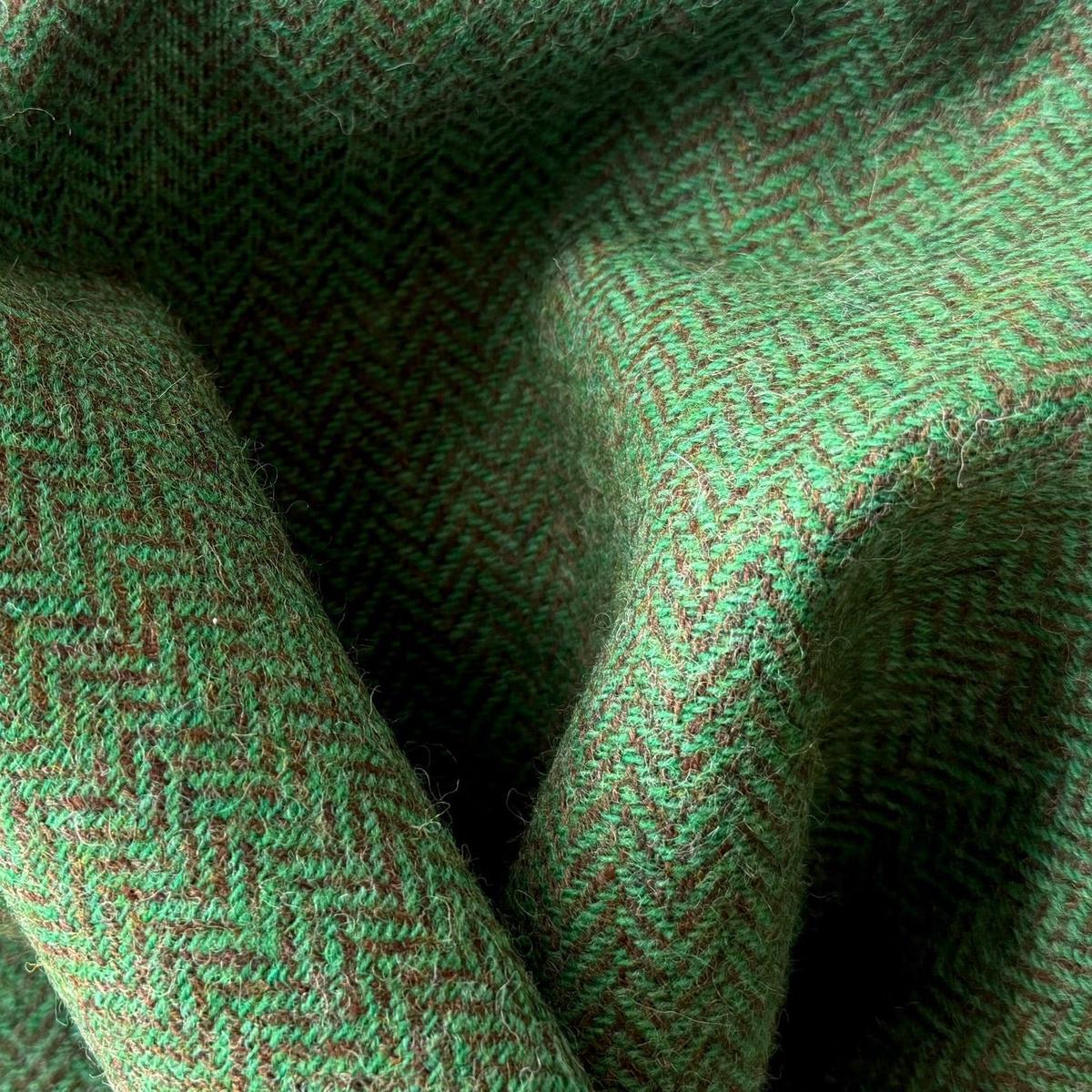 Fresh Grass Green & Bronzed Olive Rustic Wool Herringbone (Made in Ireland)