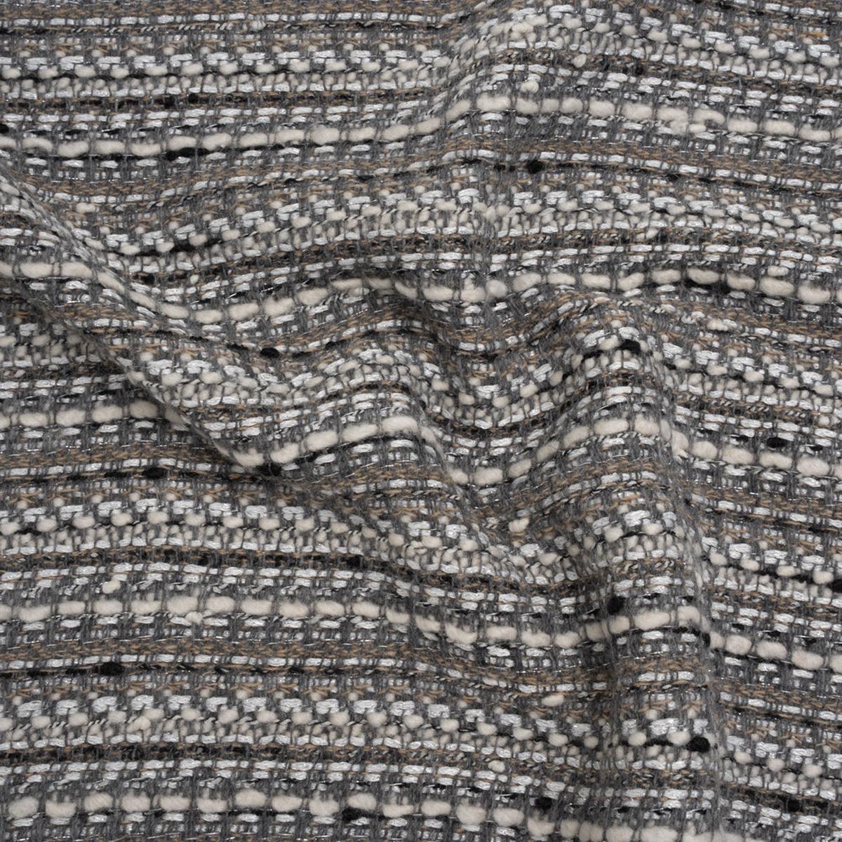 Metallic Wool Blend Tweed Made in Italy - White, Beige and Silver Stripes