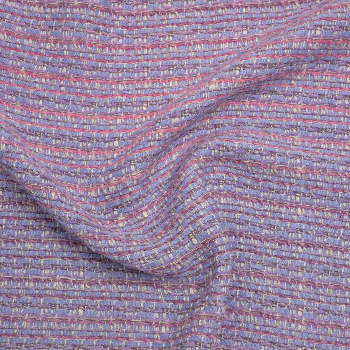 Wool Blend Tweed Woven Made in Italy - Lavender Baby Blue and Orchid Pink Stripes