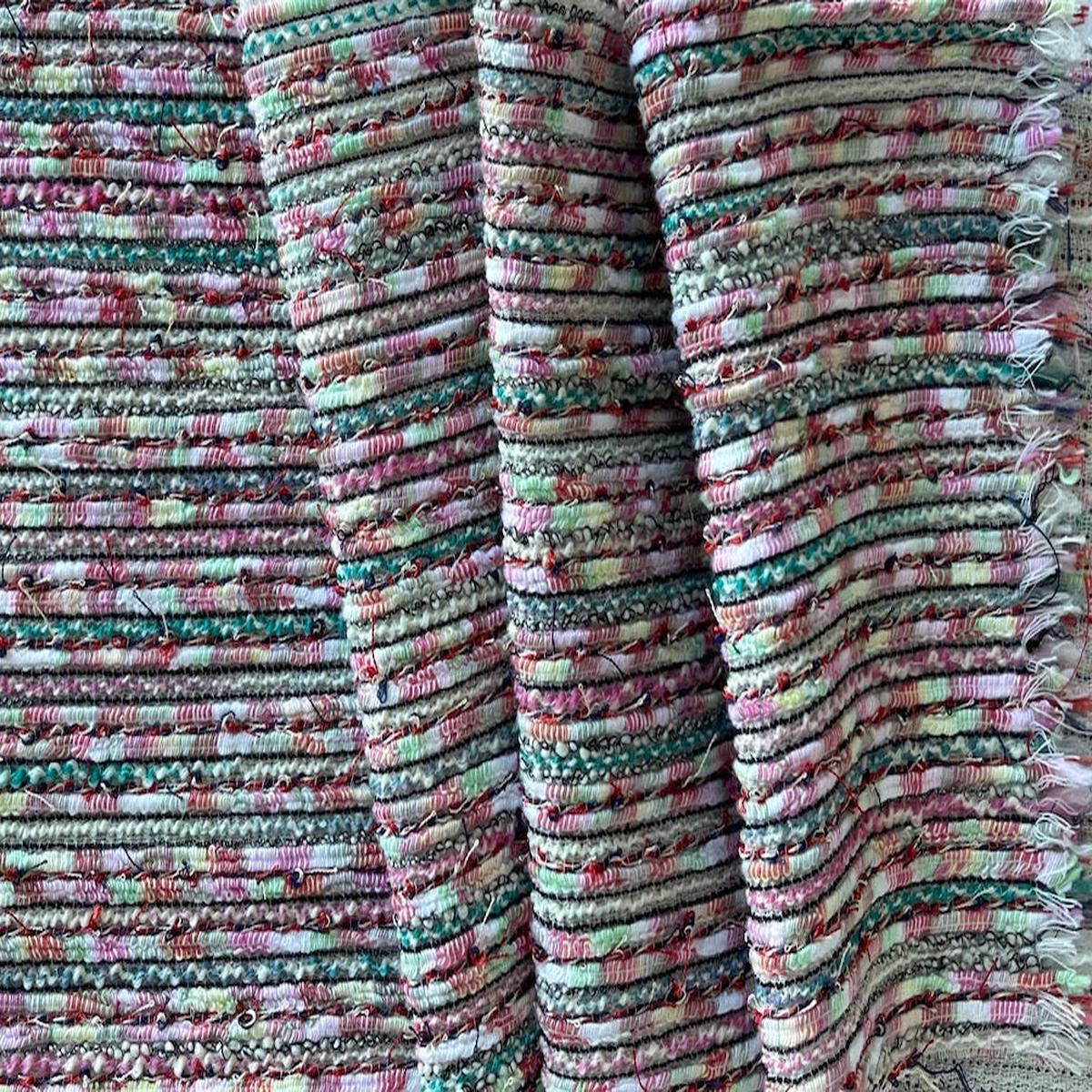 Couture PlayfulRibbony Striped Polyester Blend Boucl Suiting (Made in Italy)