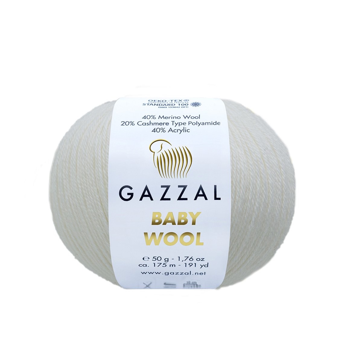 Gazzal Baby Wool Knitting Yarn, White - 801