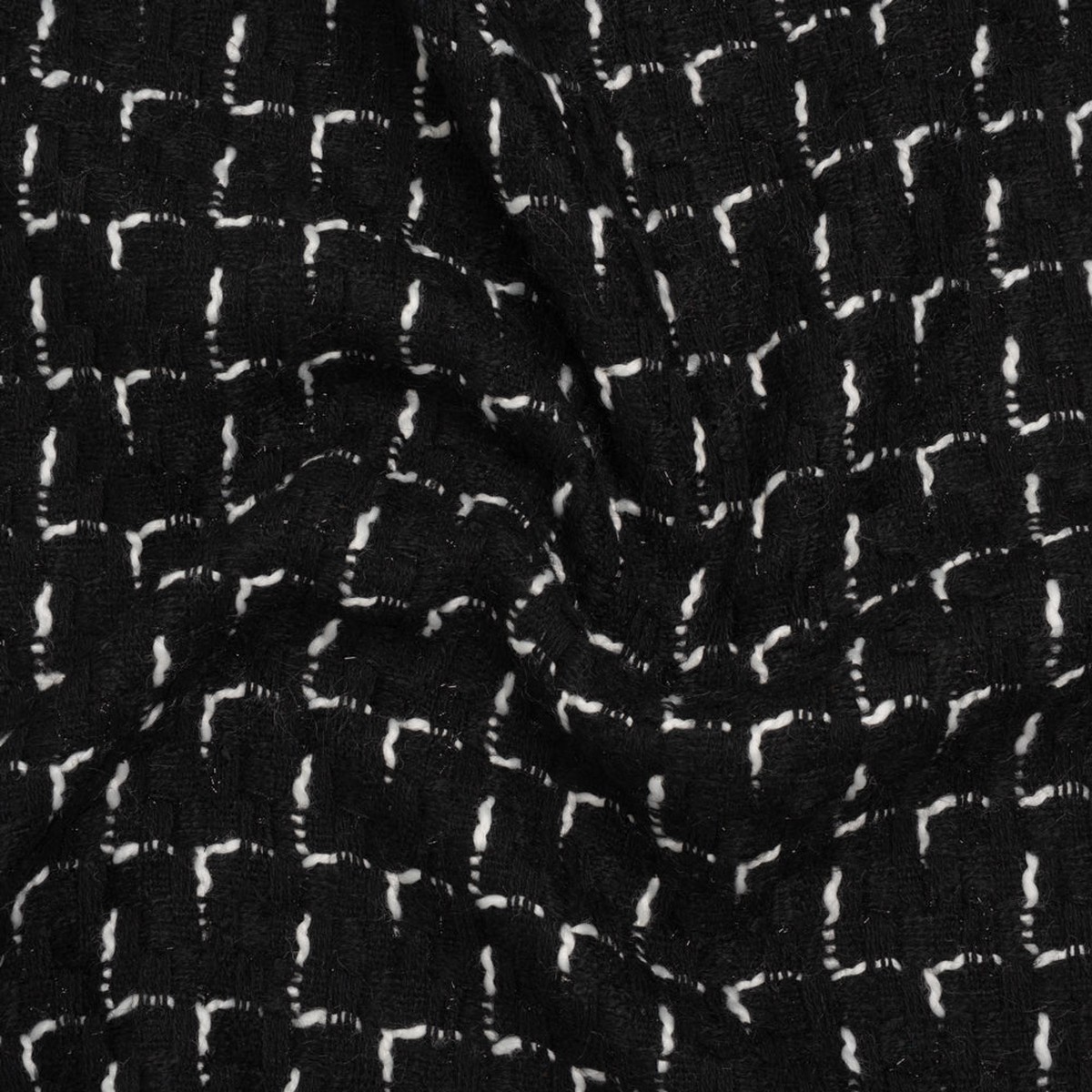 Wool Blend Tweed with Metallic Accents - Black and White Plaid