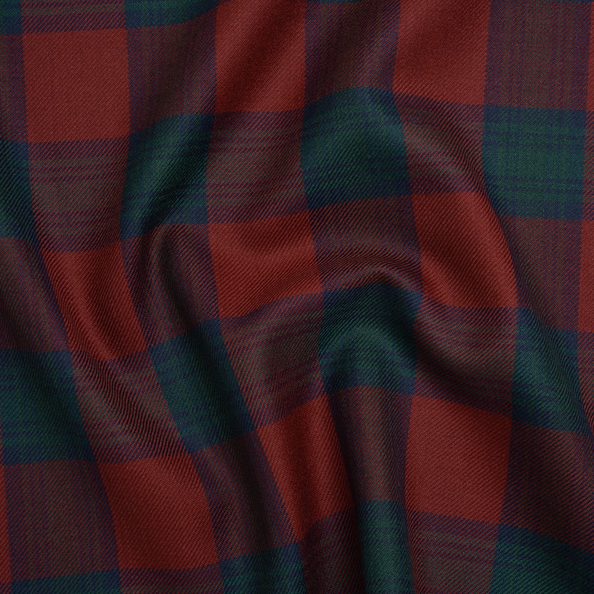 Virgin Wool Twill Made in Italy - Wine Red Navy and Green Check Plaid