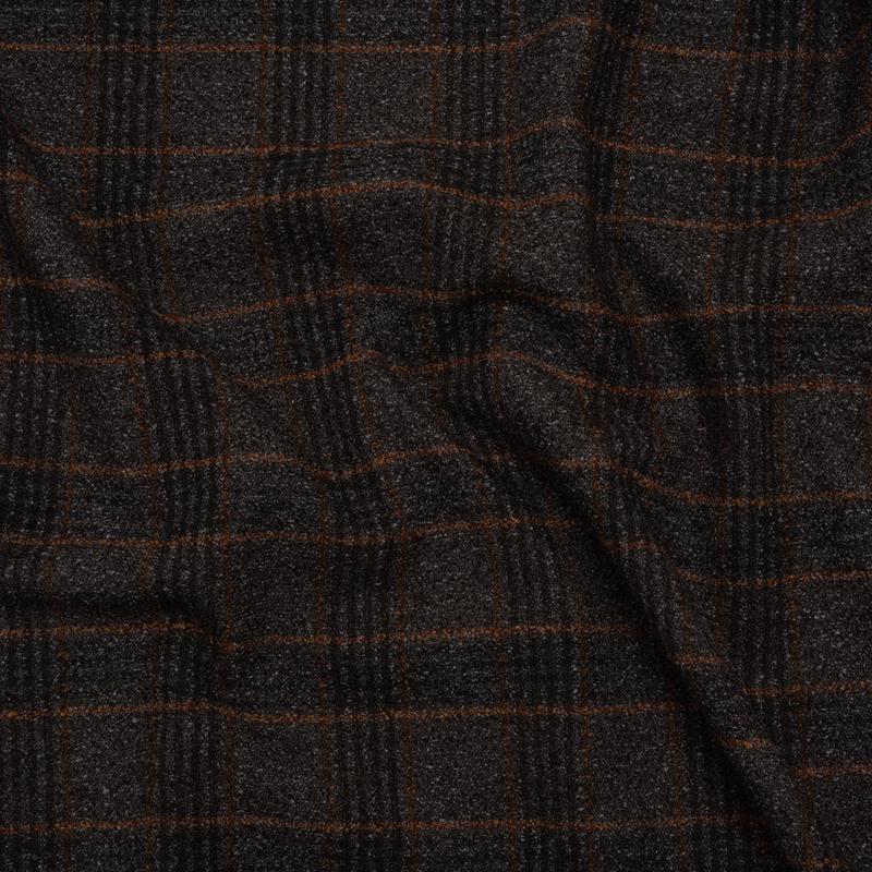 Wool and Silk Tweedy Lightweight Coating Made in Italy - Black, Gray and Burnt Orange Plaid - Deadstock