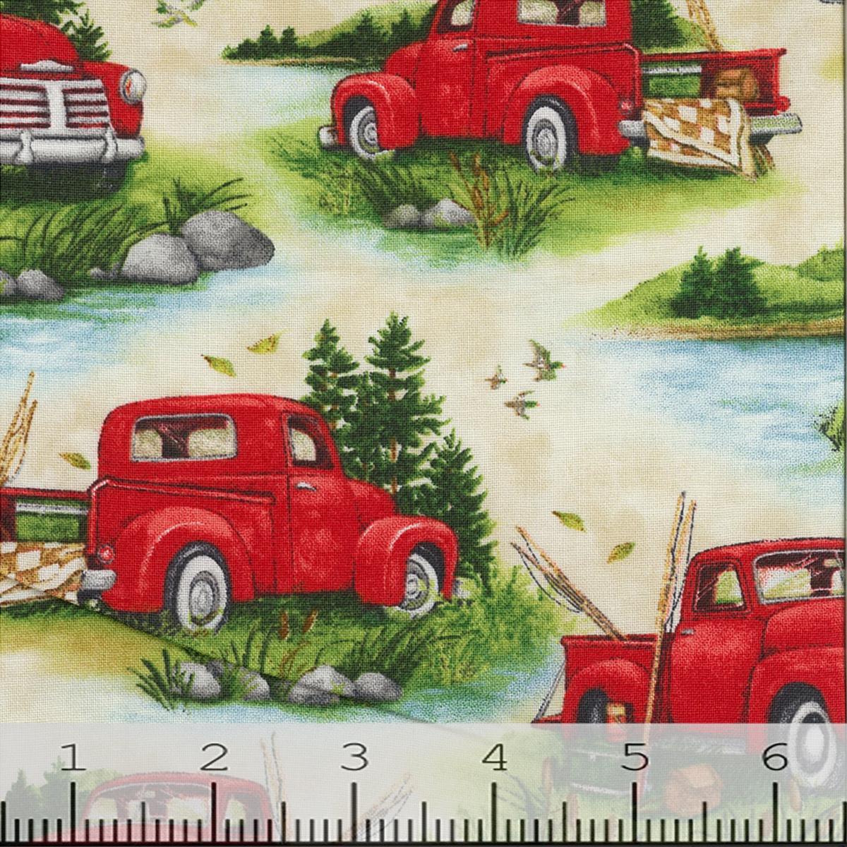 Down by the Lake Collection Red Truck Cotton Fabric 3023-39