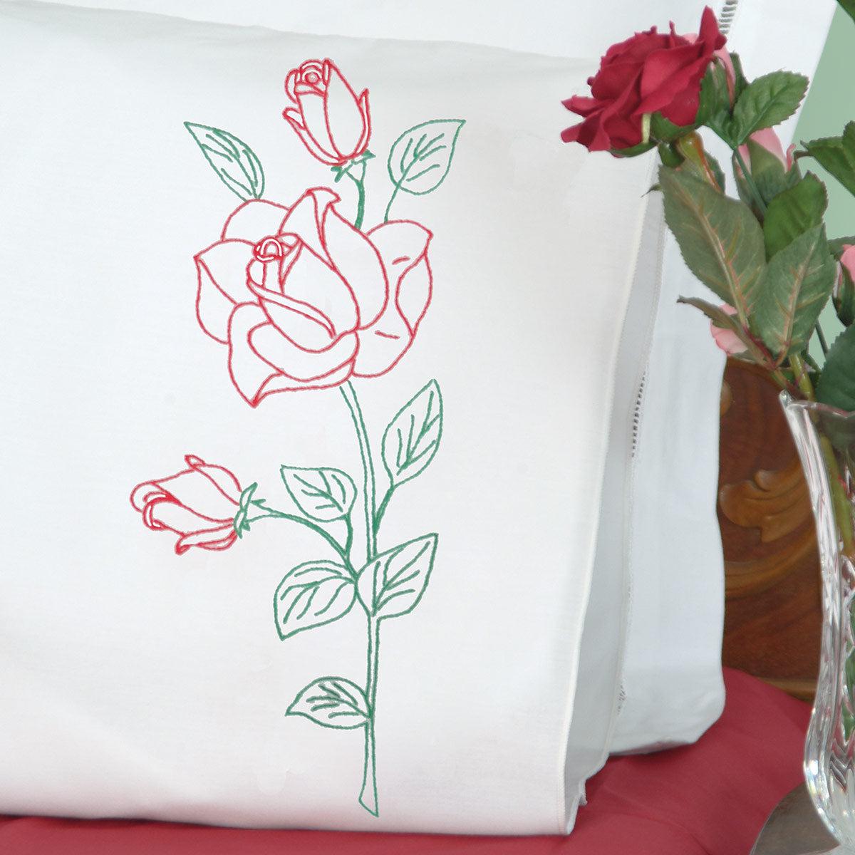 Long Stem Rose Perle Edge Pillowcases 1600-134