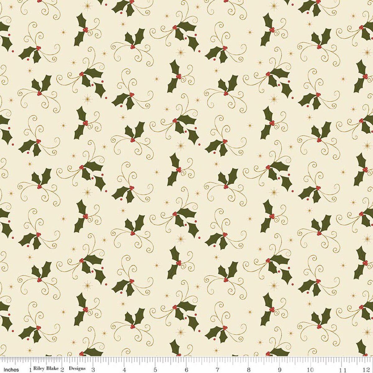 Christmas Greeting Collection Holly Leaves Cotton Fabric C17663