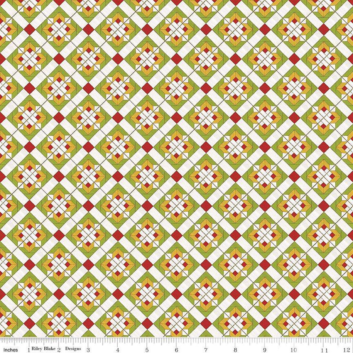 Covered Bridges in Spring Collection Flower Block Cotton Fabric CD15822