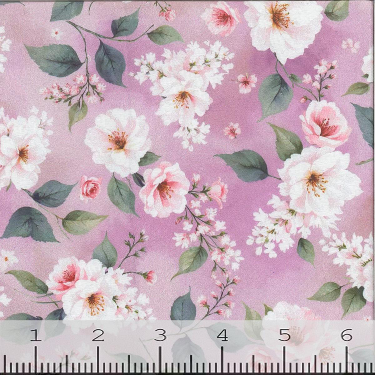 Whipped Ice Wild Rose and Lilacs Print Polyester Fabric 00025