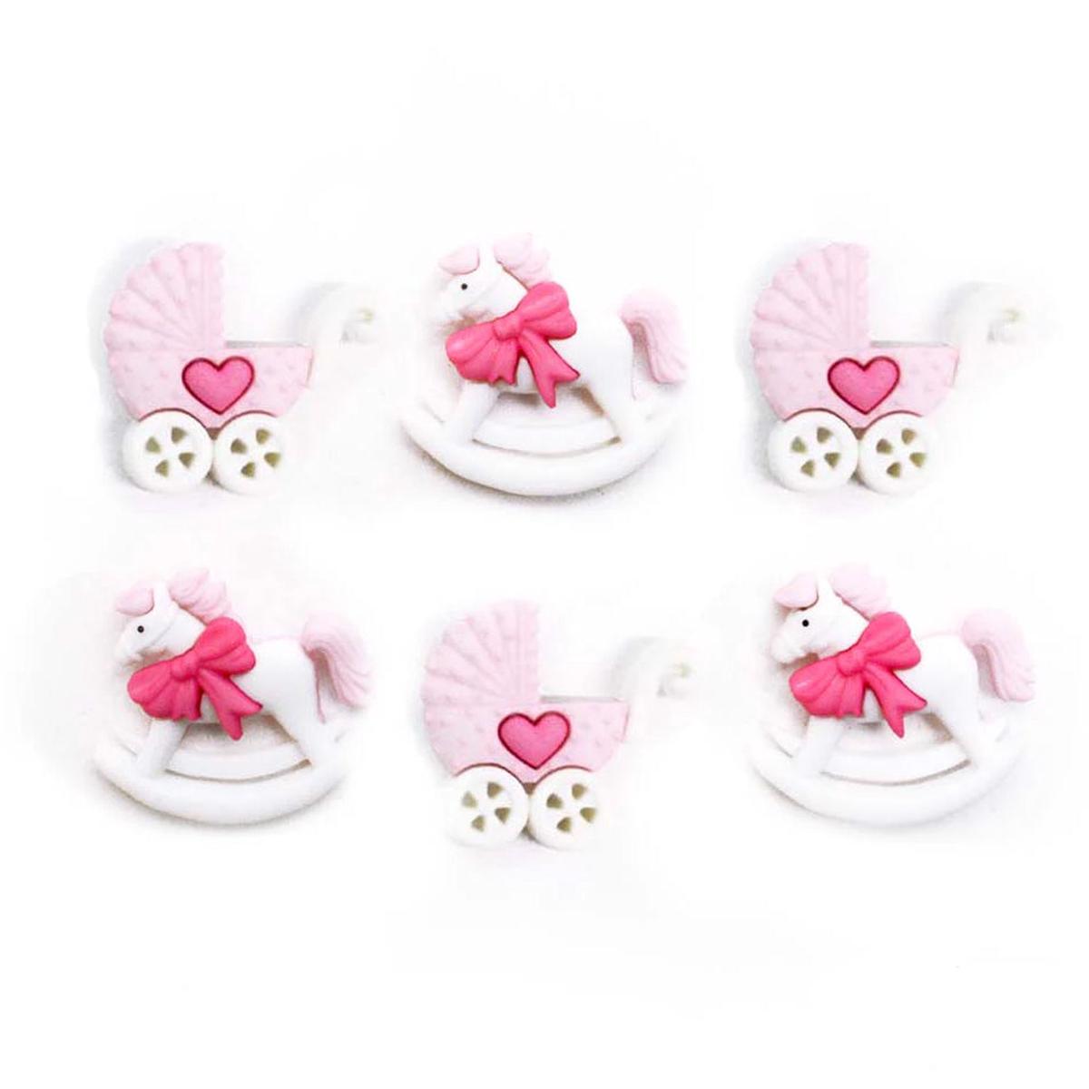 Buttons Pink Baby Carriage & Rocking Horses 5824