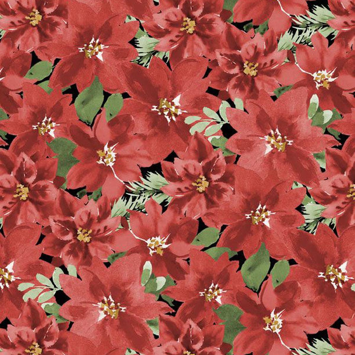 Cardinal Celebration Collection Packed Poinsettias Cotton Fabric 37754