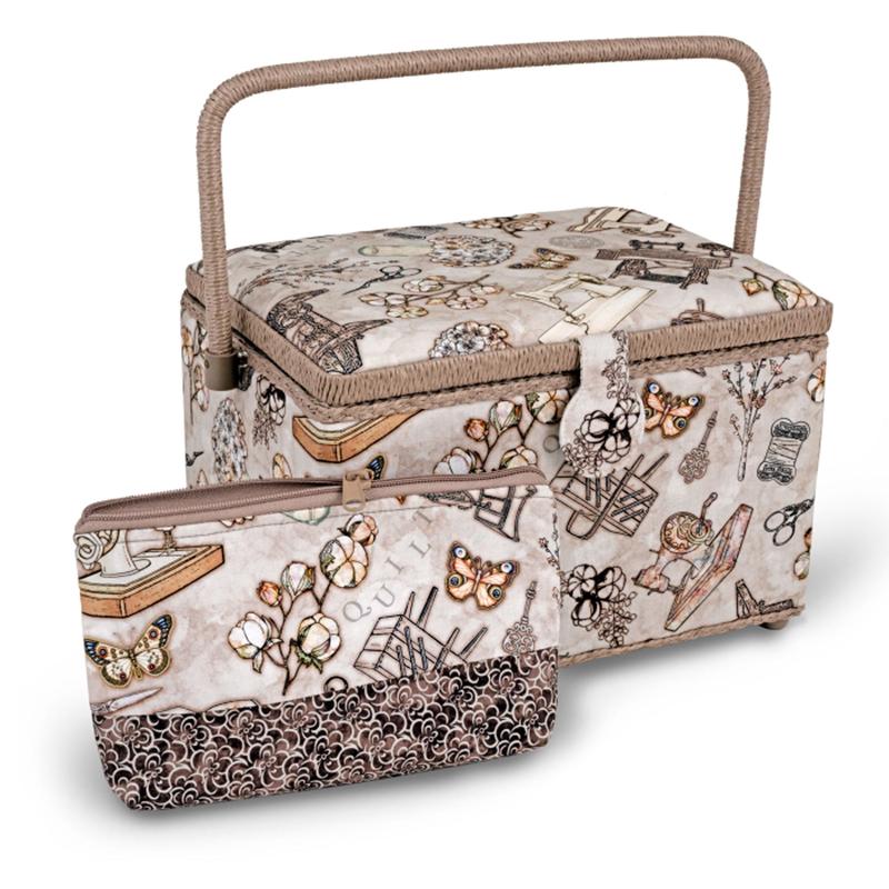 Taupe Print Sewing Basket Z10455
