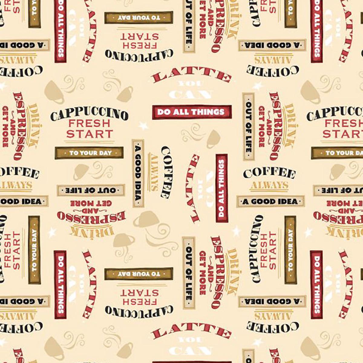 Coffee Always Collection Words Toss Cotton Fabric 56073