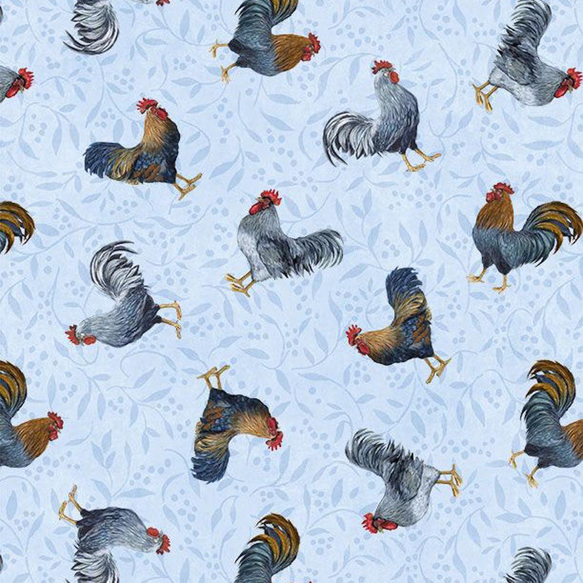 Country Blue Collection Rooster Toss Cotton Fabric 39902