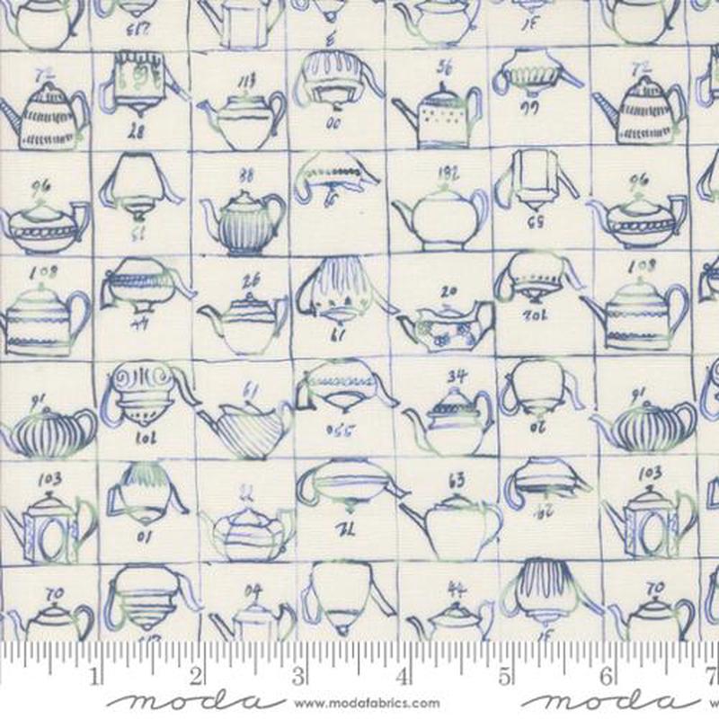 Larking Collection Tea Pot Blueprint Cotton Fabric 24631
