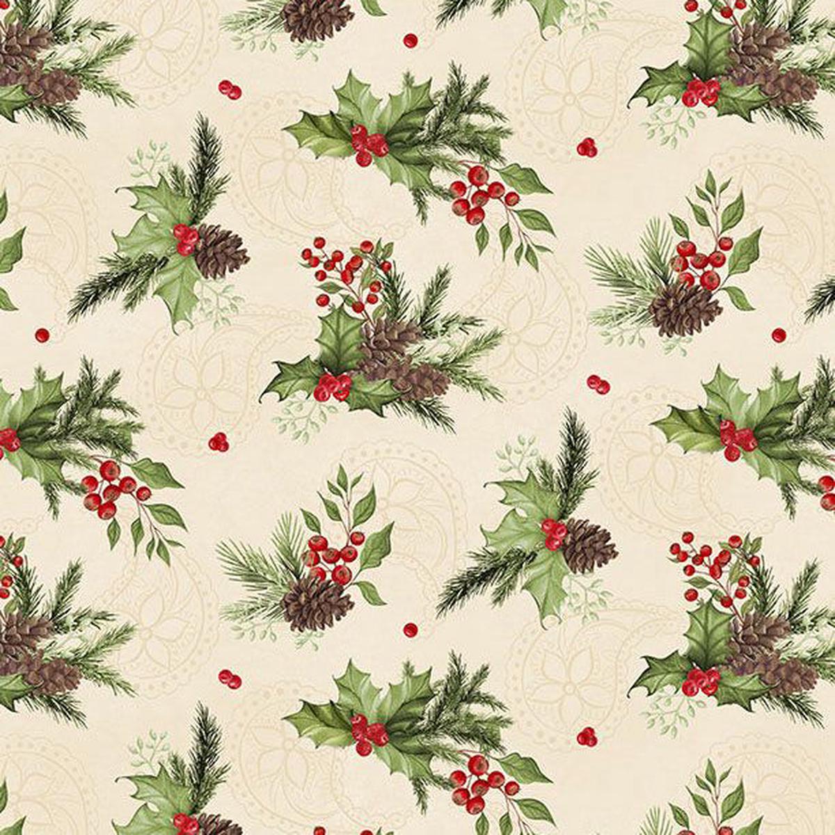 Tartan Holiday Collection Foliage Toss Cotton Fabric 27667