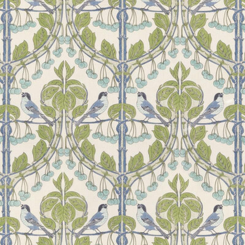 Birds & Cherries Green/Blue by G P & J Baker Fabric
