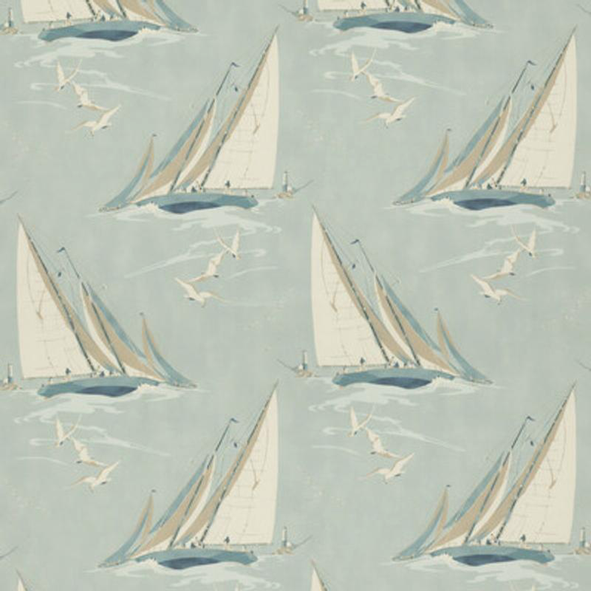 Round The Island Blue by Mulberry Fabric
