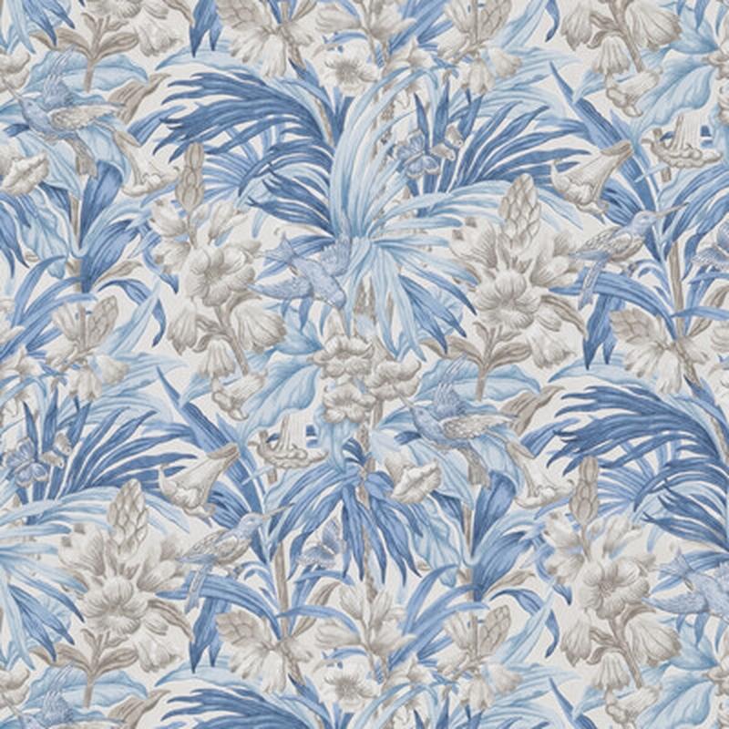 Trumpet Flowers Cotton Blue by G P & J Baker Fabric