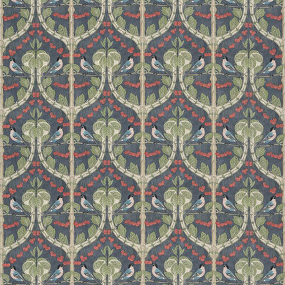 Birds 038 Cherries Cotton Indigo by G P 038 J Baker Fabric