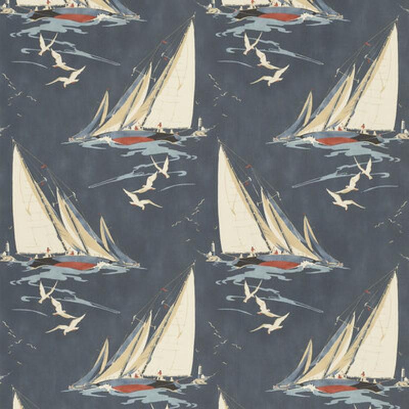 Round The Island Indigo by Mulberry Fabric