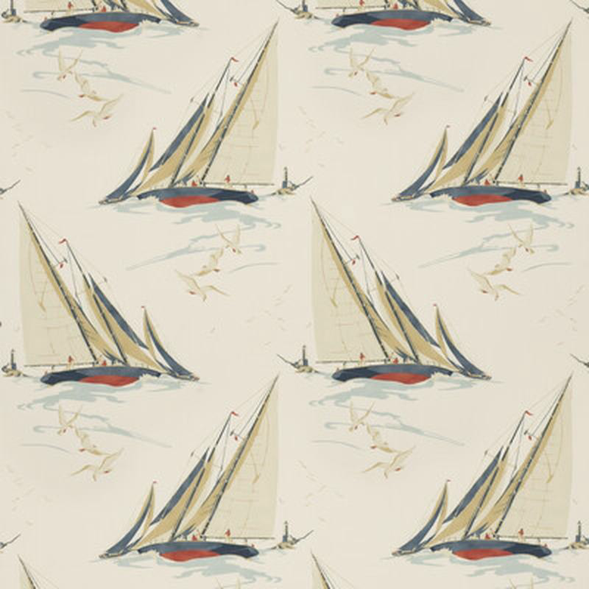 Round The Island RedBlue by Mulberry Fabric